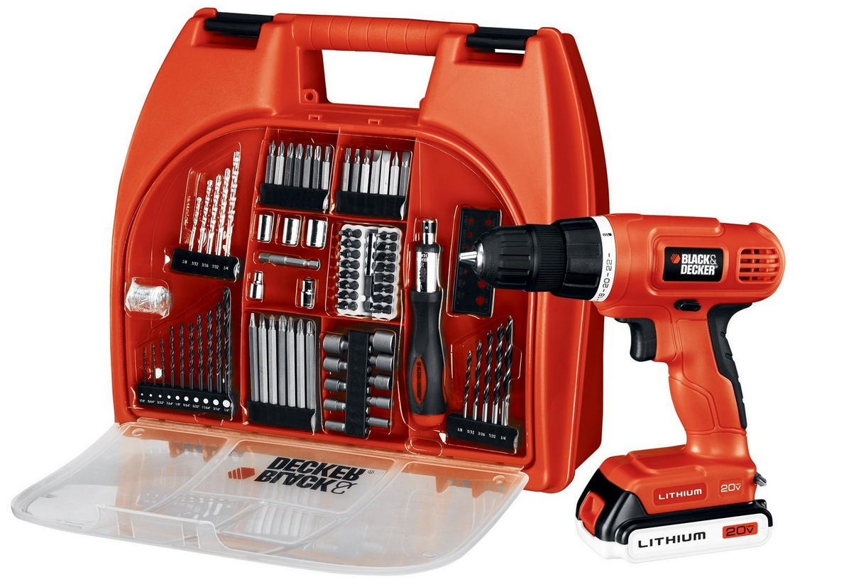 Black & Decker 20-Volt MAX Lithium-Ion Drill Kit + 100 Accessories $62.